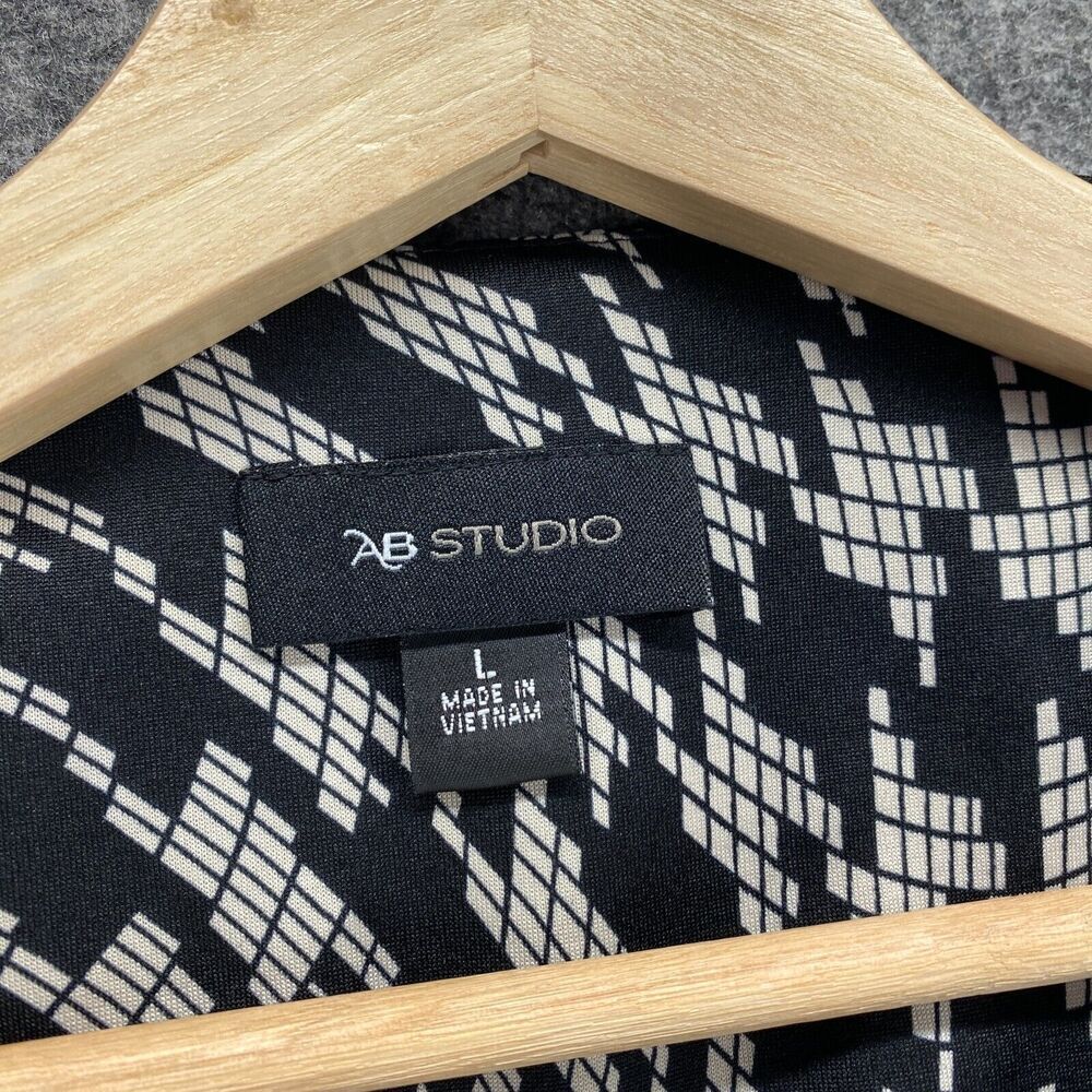 AB Studio Dress Women L Large Black Geometric Sheath Midi Sleeveless Round Neck - Picture 5 of 7
